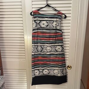 AB Studio Black and Multicolor Patterned Midi Dress